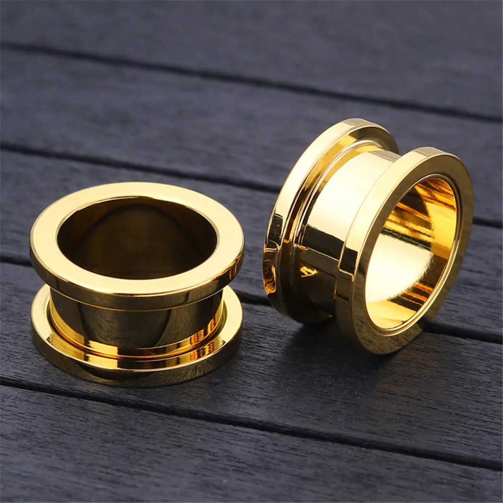 Gold 2 шт. Эспандер для ушей, тоннели, Женские аксессуары, ювелирные изделия из нержавеющей стали, мужские круговые Большие колесные ушные раковины, пирсинг для пупка - Metal color: Gold