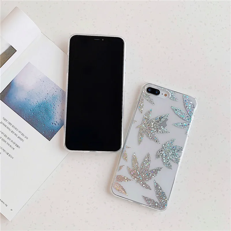 Роскошный чехол для телефона с блестками в виде кленового листа iphone XS Max XR X 6 6s 7 8