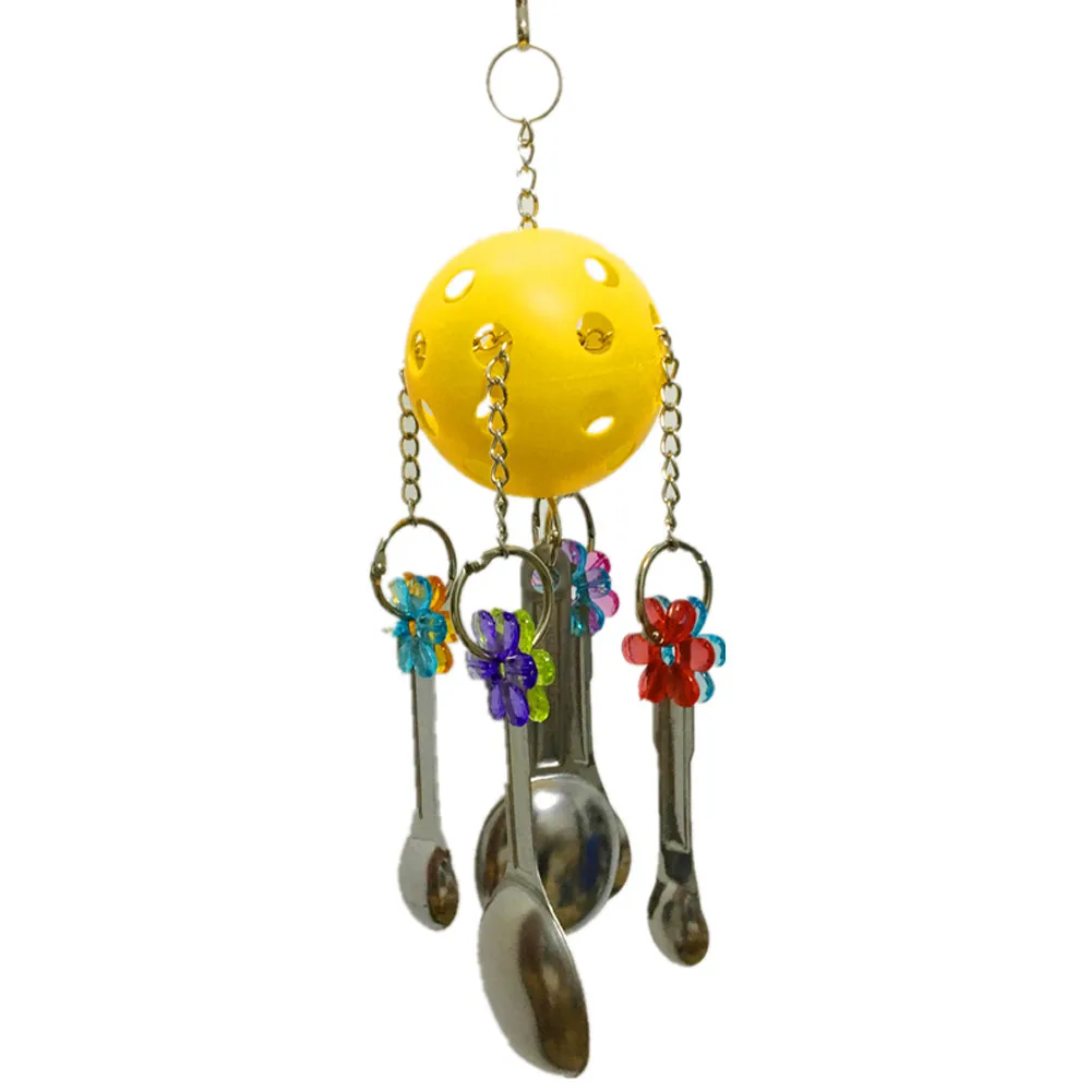 

Pet Bird Parrot ew Parrot Rope Hanging Braided Budgie Chew Stainless Steel Spoons Bite Toy For Parakeet Cockatiel Bird Swing