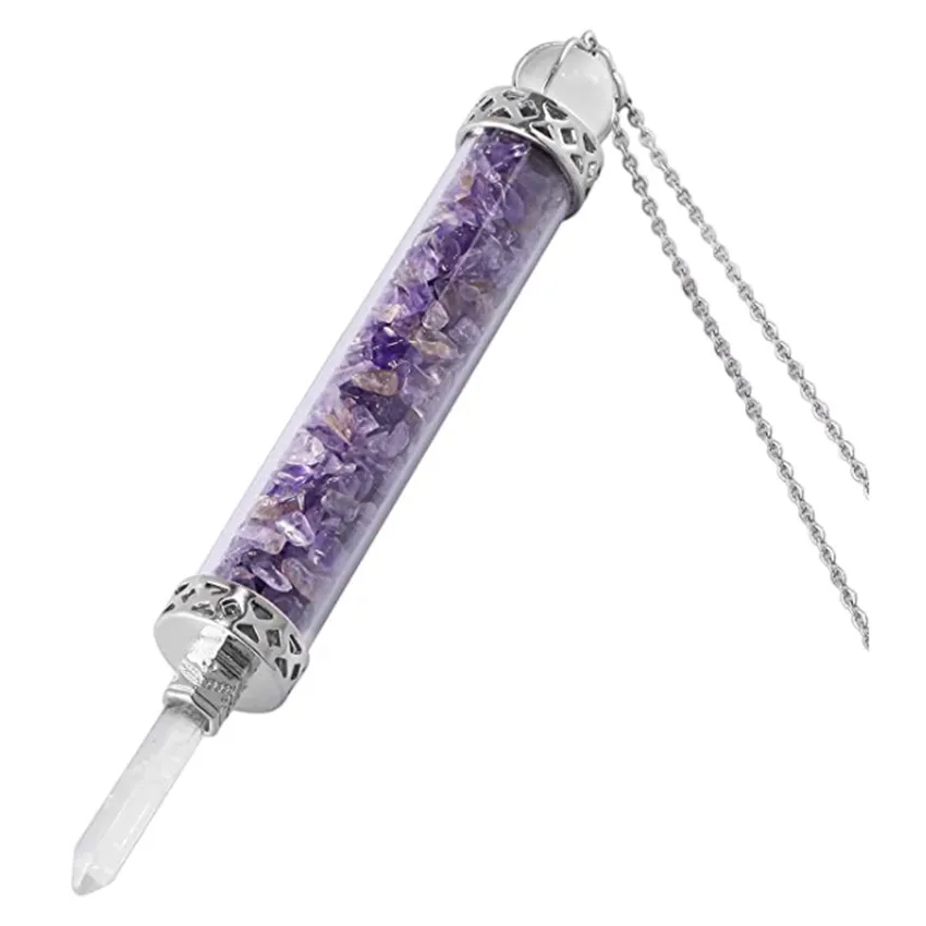 

Silver Plated Layer Geometric Amethysts Stone Pendant Link Chain Necklace Aquamarines Crystal Jewelry