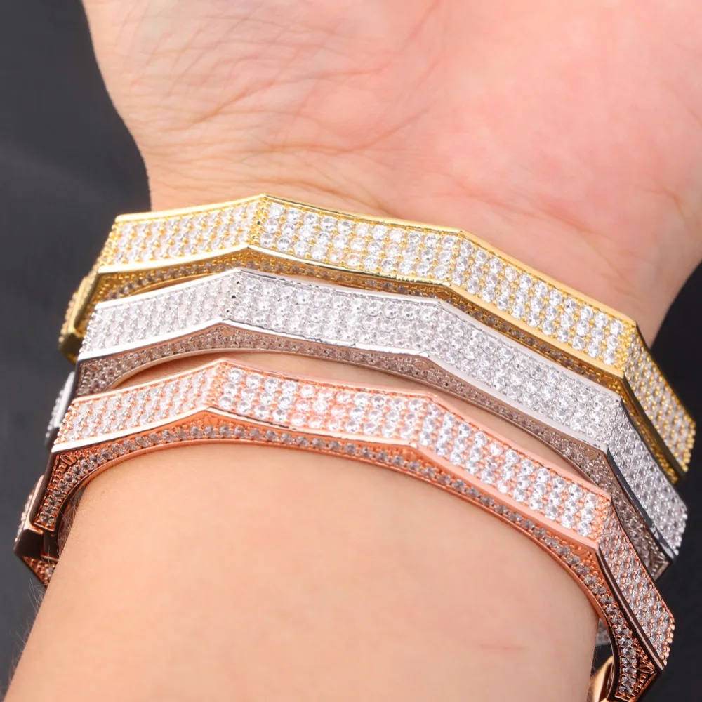 CUCY Хип Хоп мода многоугольный браслет золото/посеребренный Iced Out Micro Pave AAA CZ камень цветной браслет для мужчин и женщин