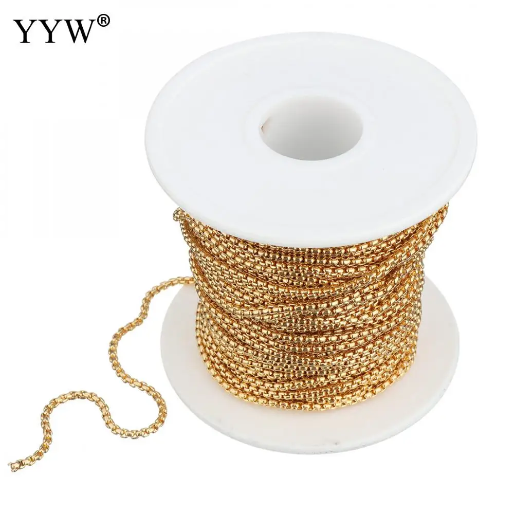 20m/Spool 2mm Women Stainless Steel Box Chain Jewelry Making Bracelet Necklace Chain Link Reel Bobbin 2021 Black Gold Color