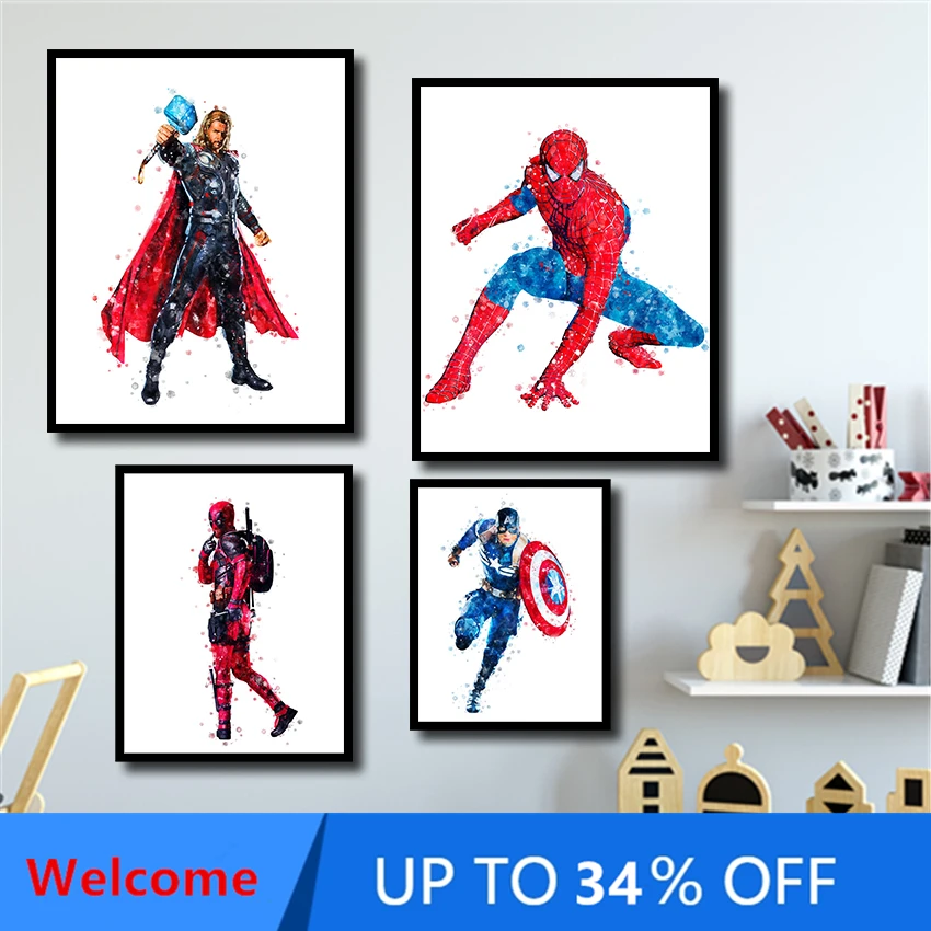 Настенная картина с акварелью Marvel кино Мстители супергерой Капитан Америка