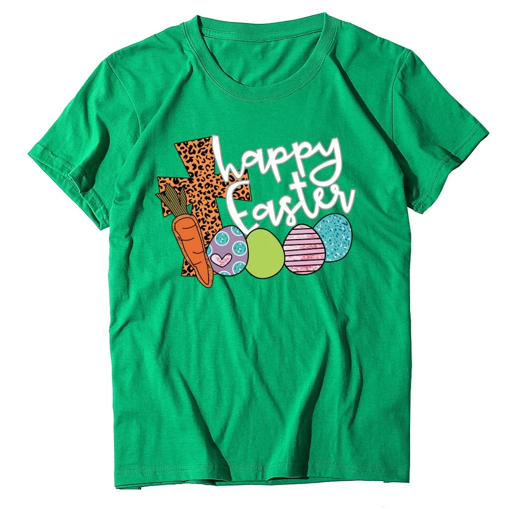 

Ropa Mujer Women's New Easter Color Print O-Neck Short Sleeve Top Vetement Femme
