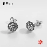 real 925 sterling silver earrings zircon round stud earrings for women gift luxury fashion ear jewelry for party