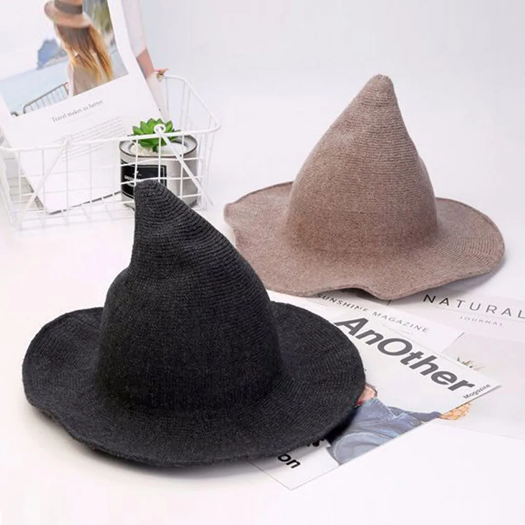 Women Witch Hat Foldable Costume Sharp Large Brim Crochet Warm Winter Cap Fisherman's basin cap Bucket sombrero pescador | Аксессуары