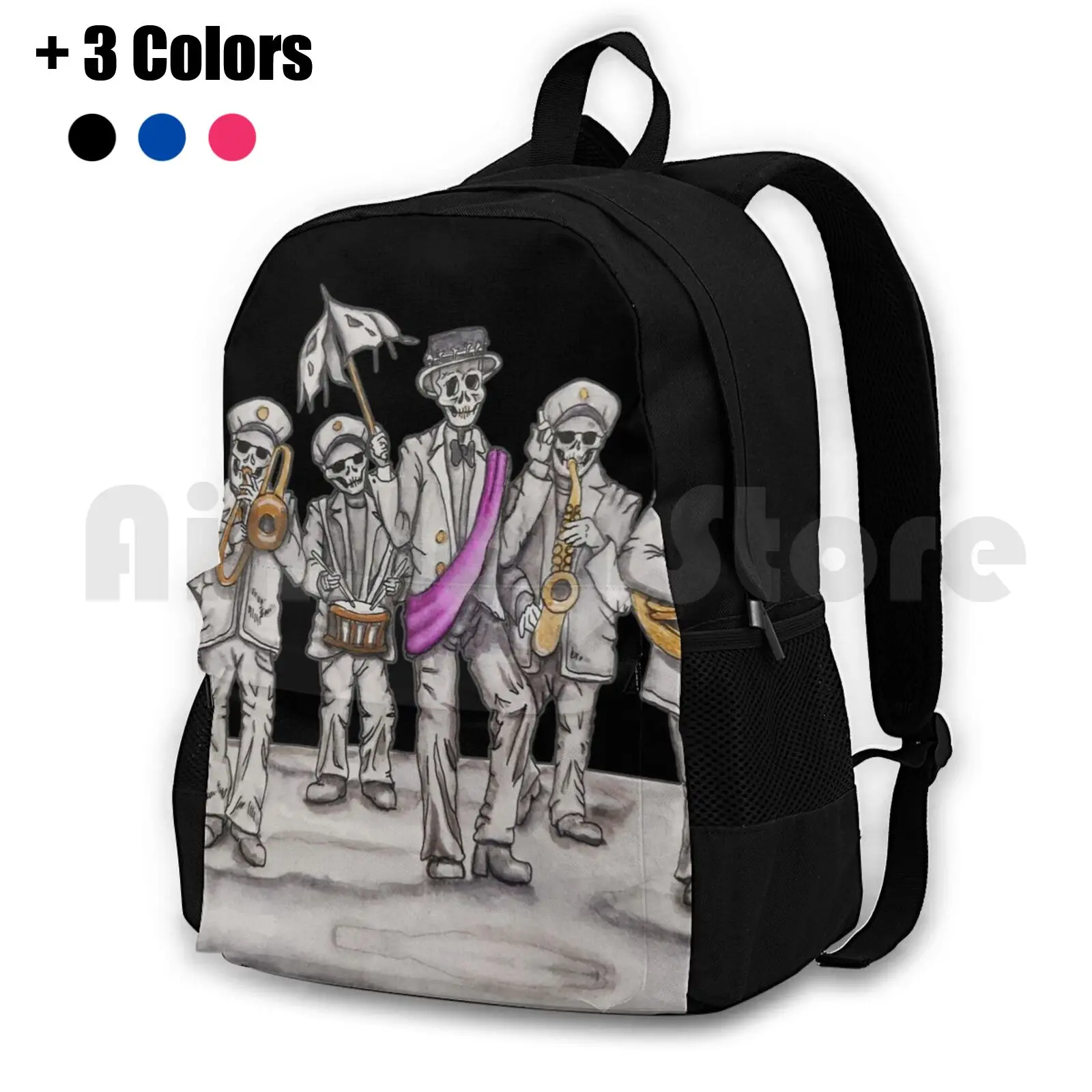 

Skeleton Band Outdoor Hiking Backpack Waterproof Camping Travel Skeleton Band Skeleton Band Funeral Band New Orleans Jazz Band