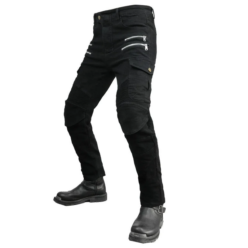 

motorcycle jeans men's locomotive multi bag tooling riding pants casual elastic cross country anti pants