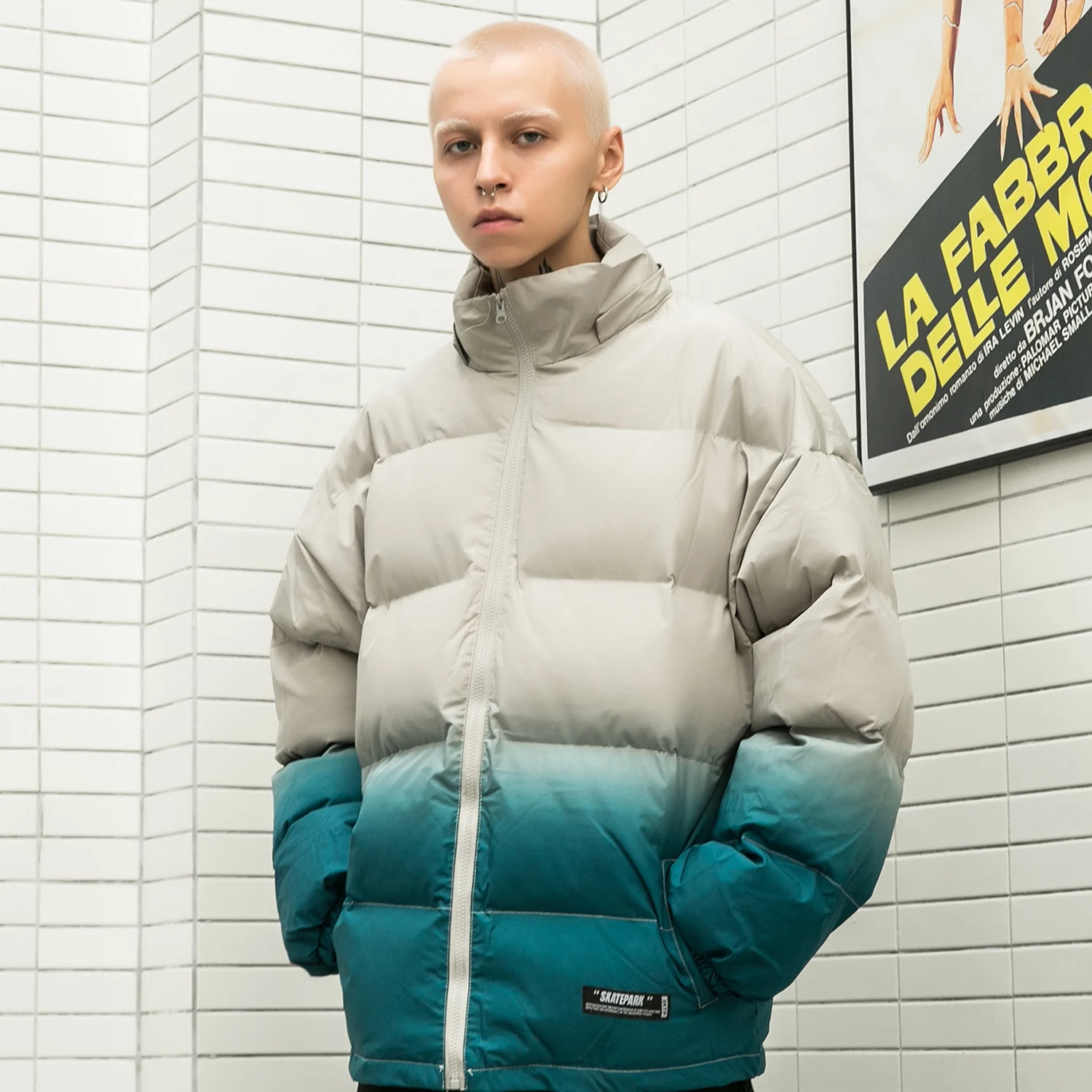 Парка мужская с капюшоном уличная теплая ветровка градиентом в стиле Харадзюку |