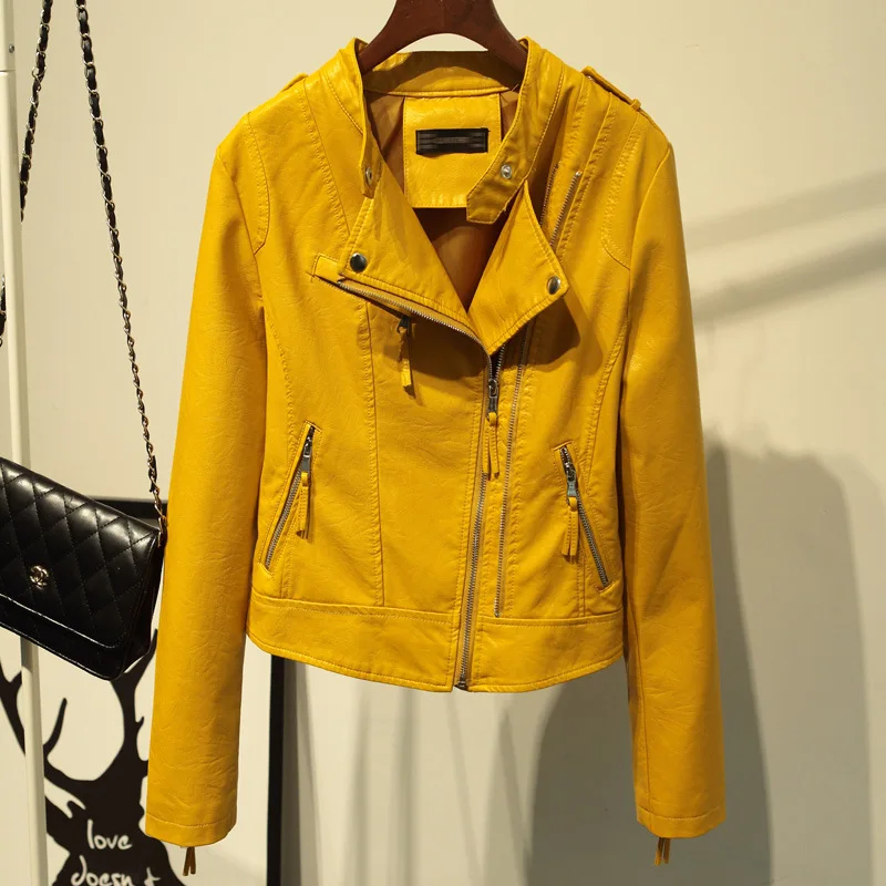 Новинка 2019 осенние женские Кожаные Мотоциклетные короткие пальто из