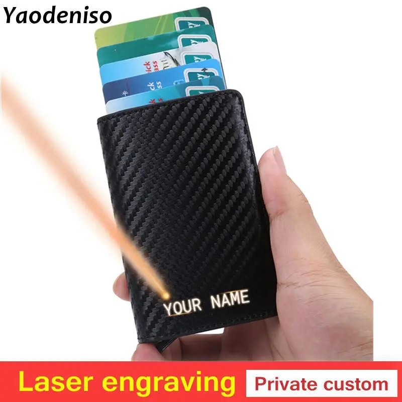 

Fashion Automatic RFID Card Holder Laser Engraving Men Credit Card Holders Business ID Card Case Aluminium Bank Card Wallets