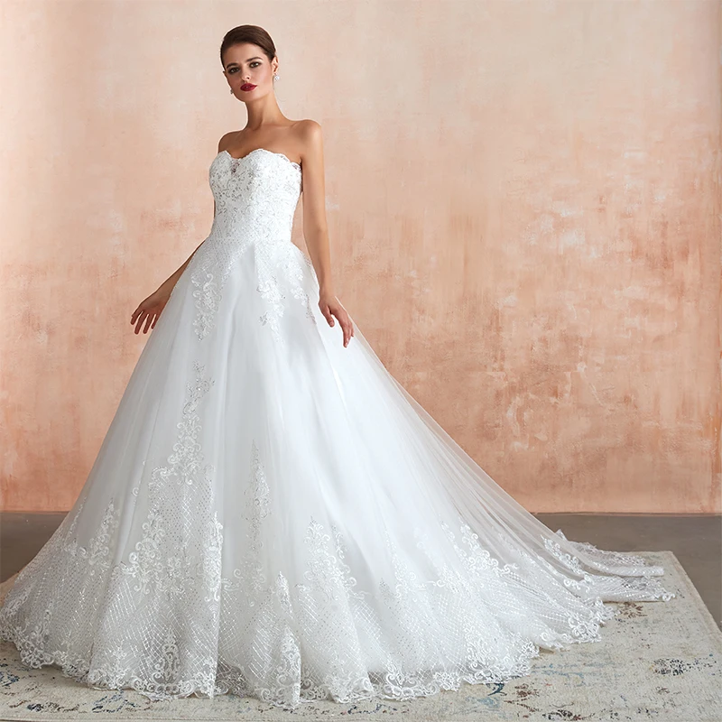 Luxury Wedding Dresses Vintage Lace Bling Sequins White Ivory Sweetheart Bridal Dress vestido de novia 2019 New | Свадьбы и