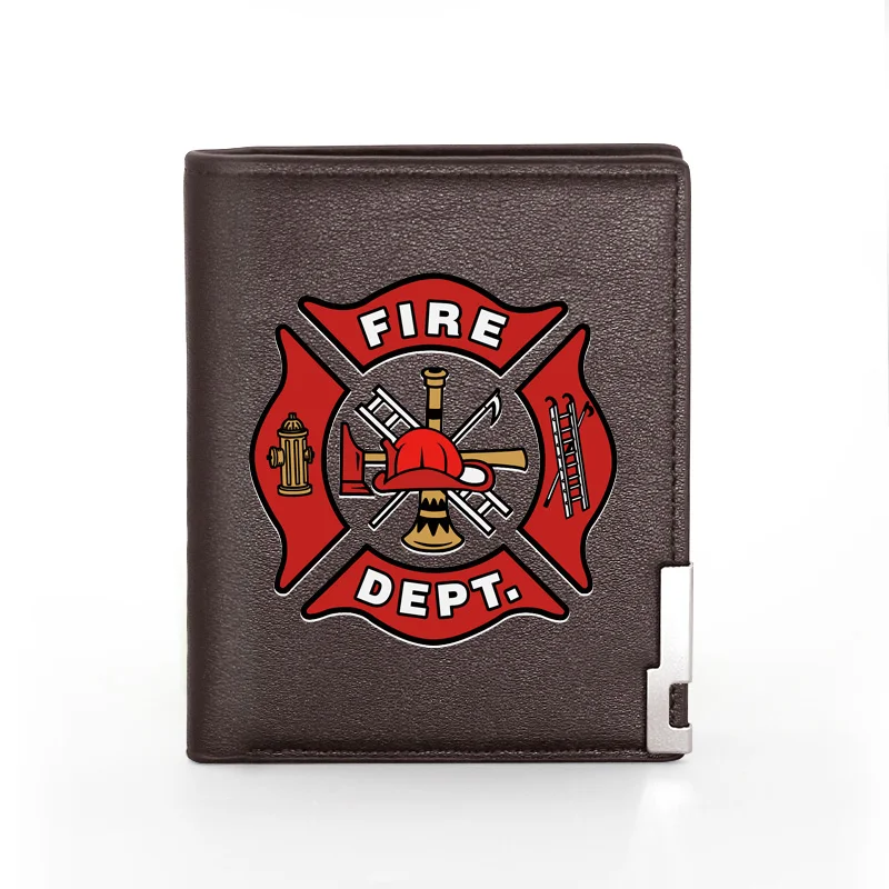

High Quality Leather Men Wallet Personality Fire Control Firemen Classic Credit Card Holder Short Purse
