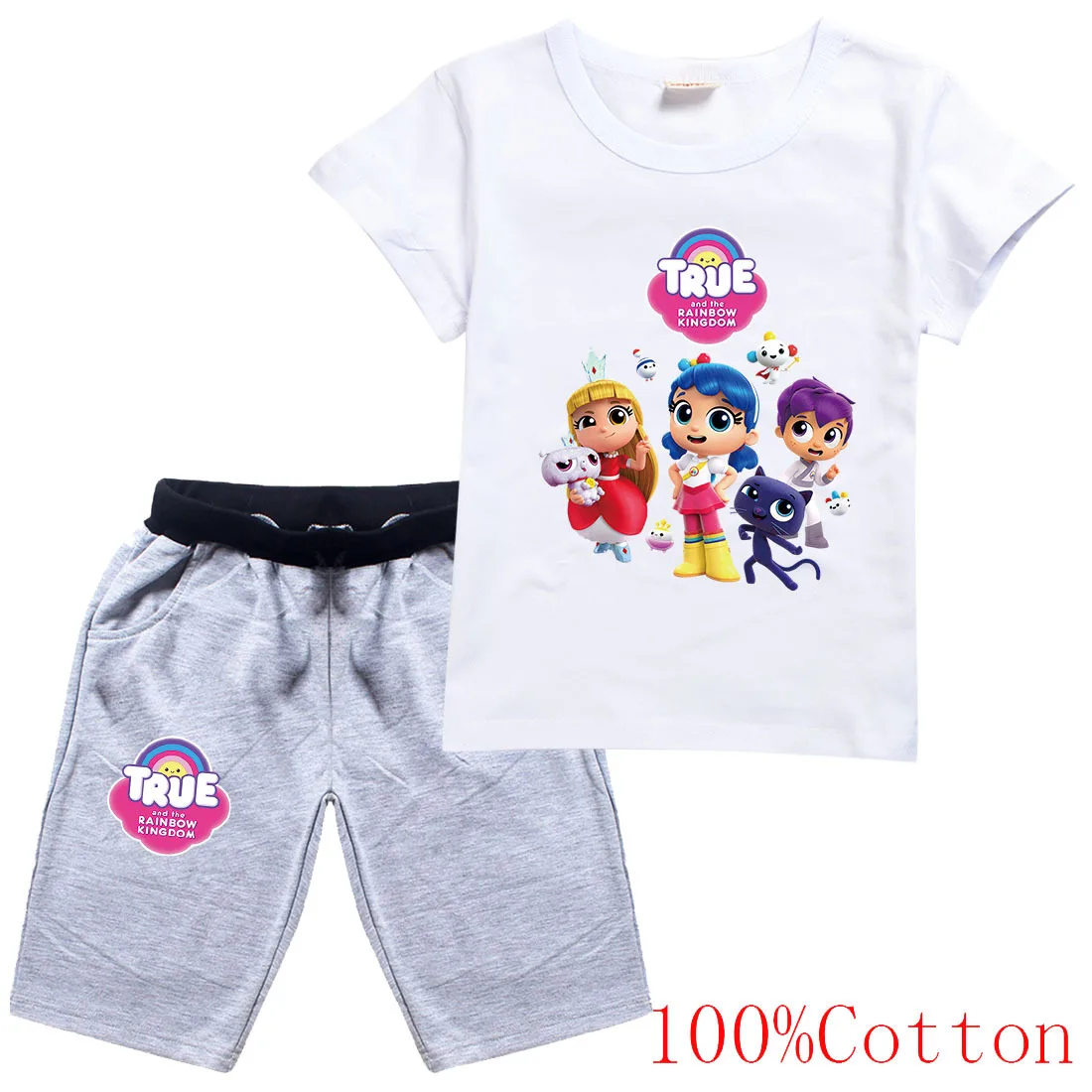 

Anime Rainbow Kingdom T Shirt Baby Boys Striped T-shirt+shorts 2pcs Set Toddler Girl Outfit Boys Short Sleeve Leisure Sportsuit