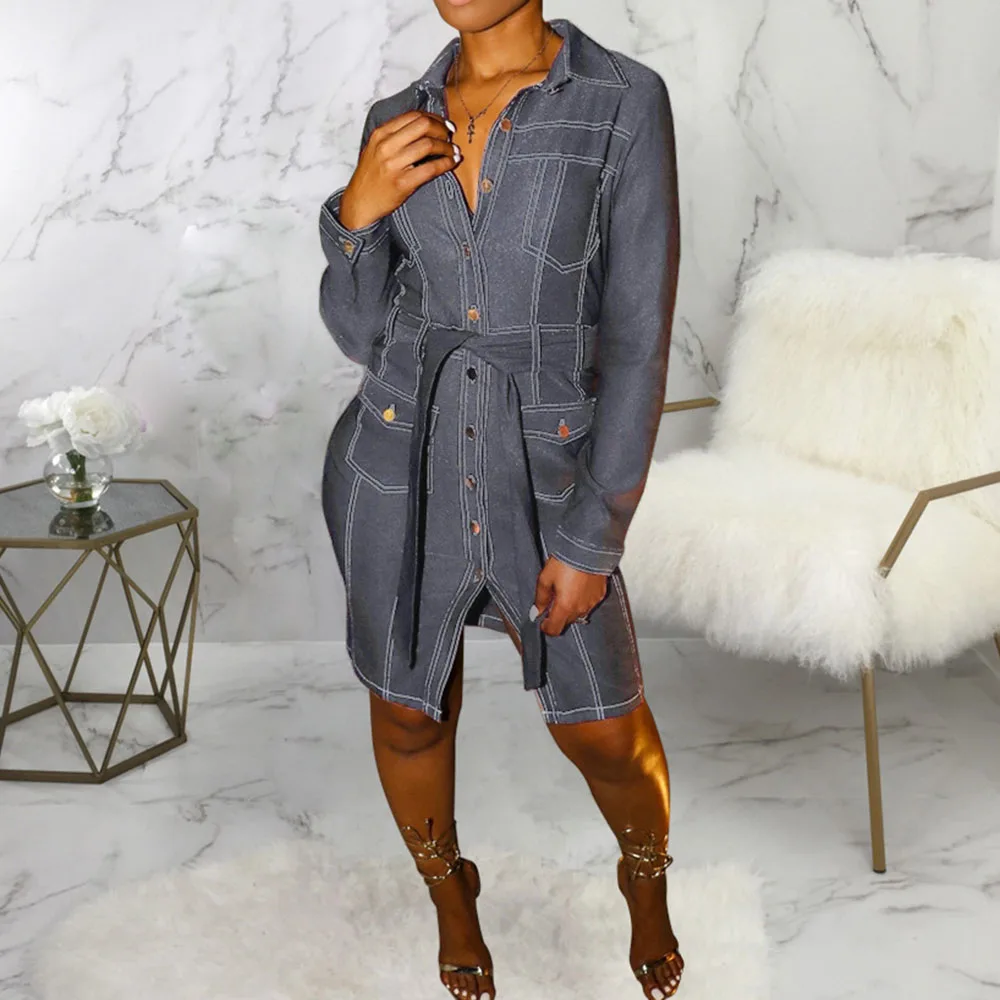 2020 джинсовое платье с длинным рукавом элегантное винтажное для офиса в