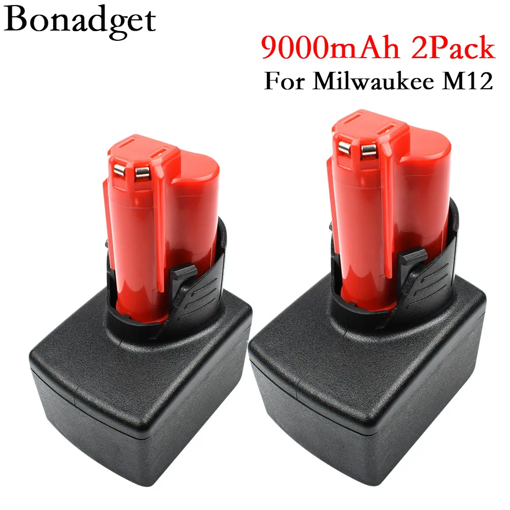 Bonadget 2Pack For Milwaukee M12 9000mah Li-ion Rechargeable Battery 48-11-2401 MIL-12A-LI Power Tool | Электроника