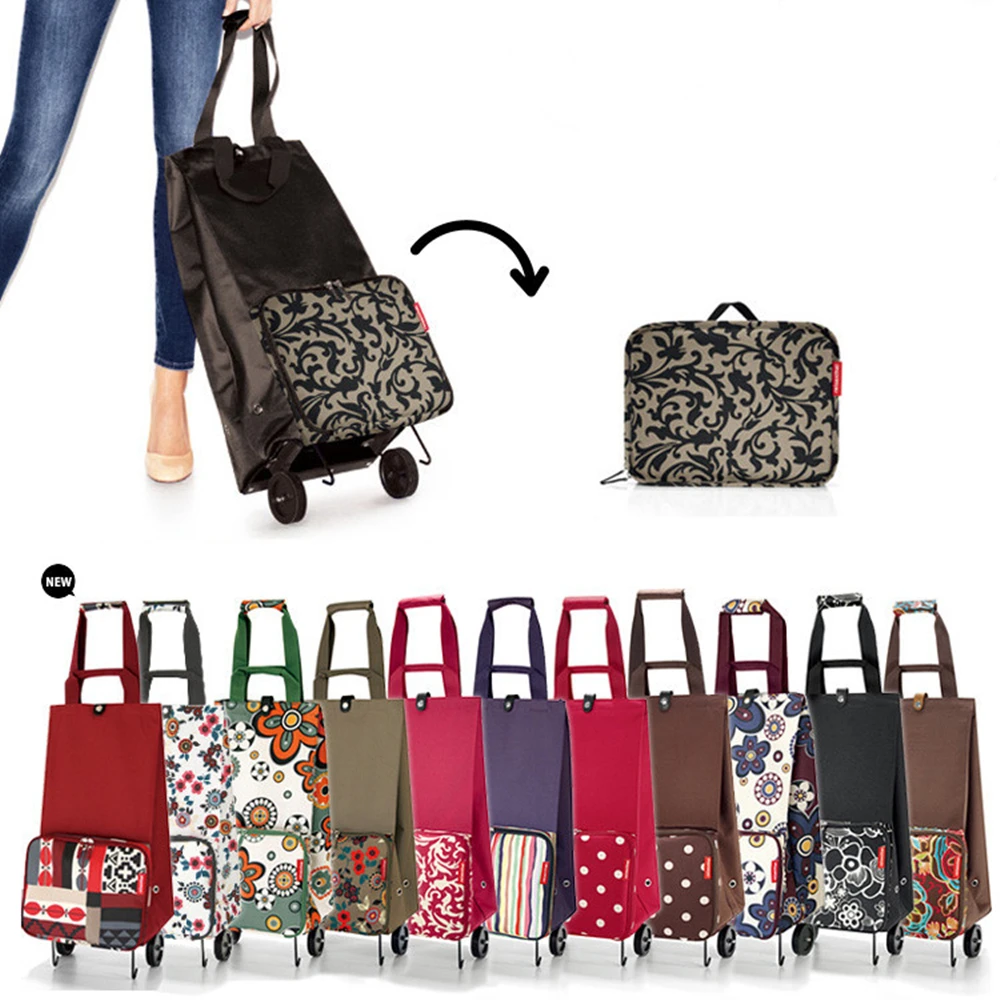 

Supermarket Folding Shopping Bags Rolling Bag Foldable Cart Collapsible Grocery Bags on Wheels Travelling Trolley