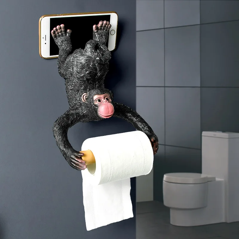 Lovely Bathroom Tissue Holder Roll holder Funny Monkey Toilet Paper Rack Resin Waterproof Wall Hanging
