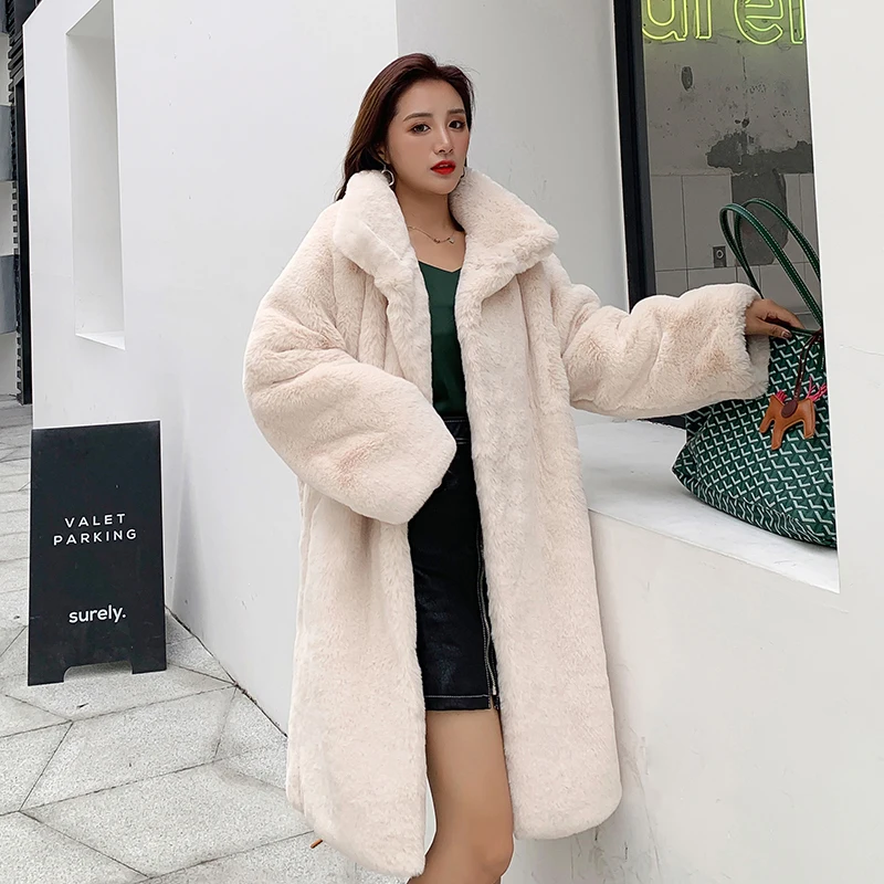 Женская шуба из искусственного меха норки длинная теплая парка кролика размер