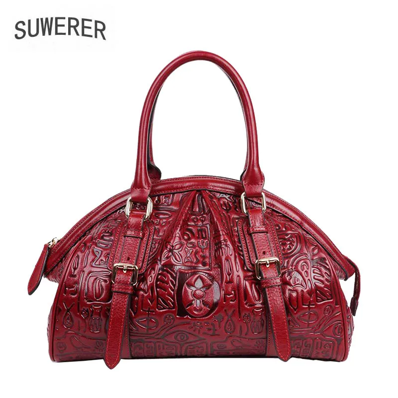 

SUWERER Women Genuine Leather bag for women 2021 new luxury fashion handbags women bag designer leather Embossing bag