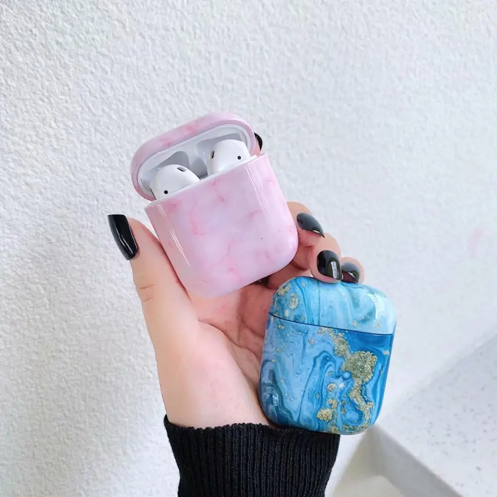 Чехол с мраморным рисунком для оригинальных наушников Apple Airpods 1 2 симпатичный
