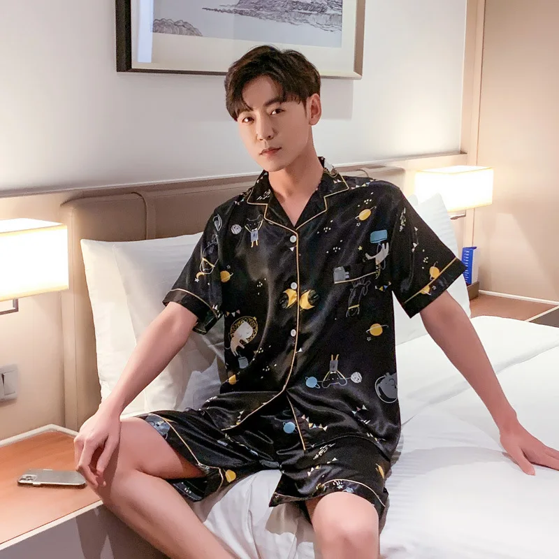 2021 Summer New Ice Silk Couple Pajamas Suit Short Sleeve Shorts Men's Women's Pajamas Home Wear Underwear Sleepwear Nightwear