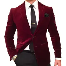 Conjunto de chaqueta y pantalones de terciopelo Burdeos para hombre, traje masculino de 2 piezas con solapa de pico, chaqueta y pantalón para boda y fiesta (4)