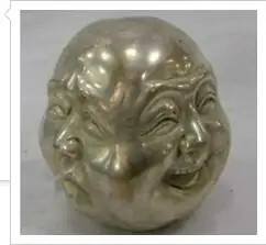 Декоративная латунная редкая китайская тибетская статуя с 4 лицами головы Будды