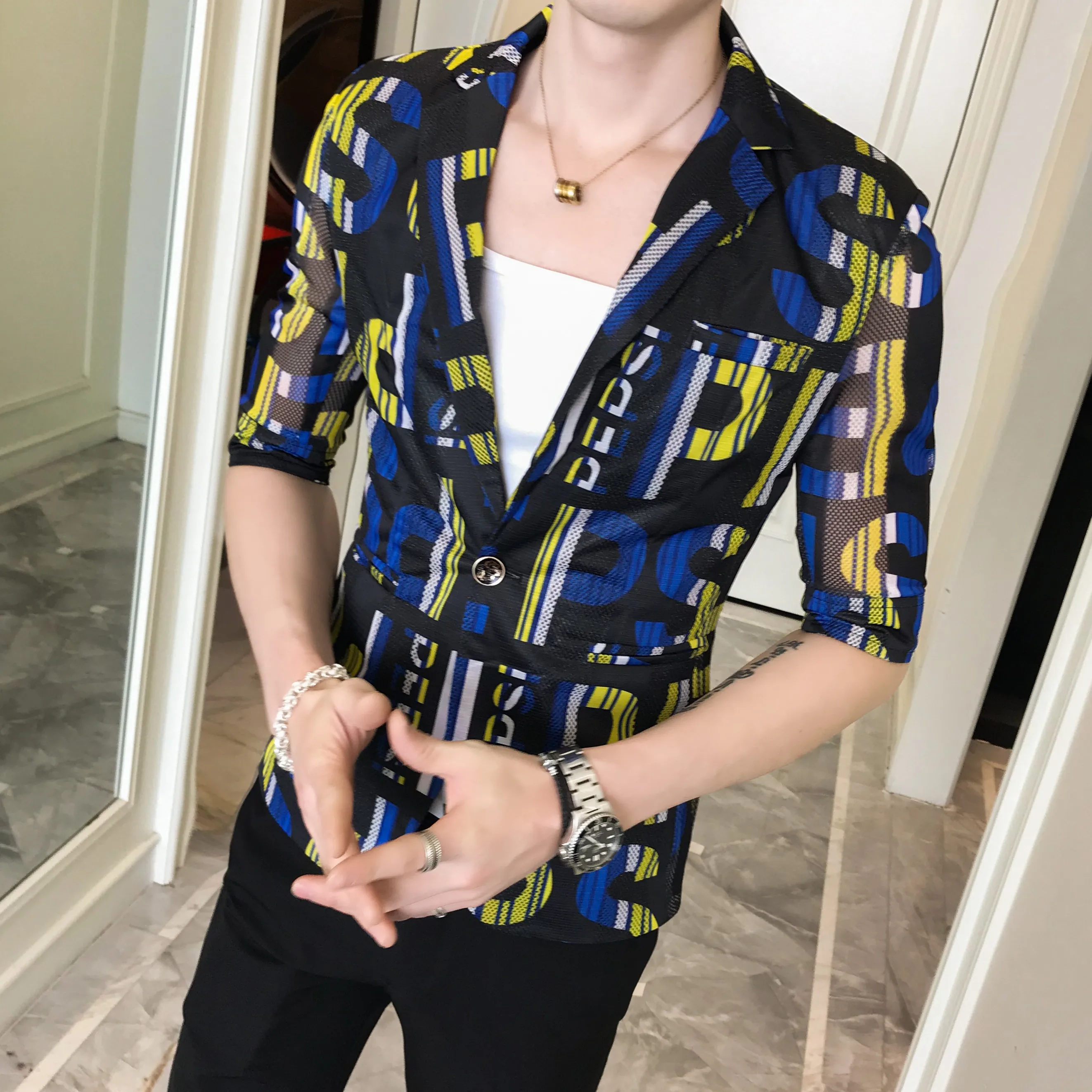 Мужские открытые блейзеры дизайнерское пальто с принтом мужская летняя тонкая