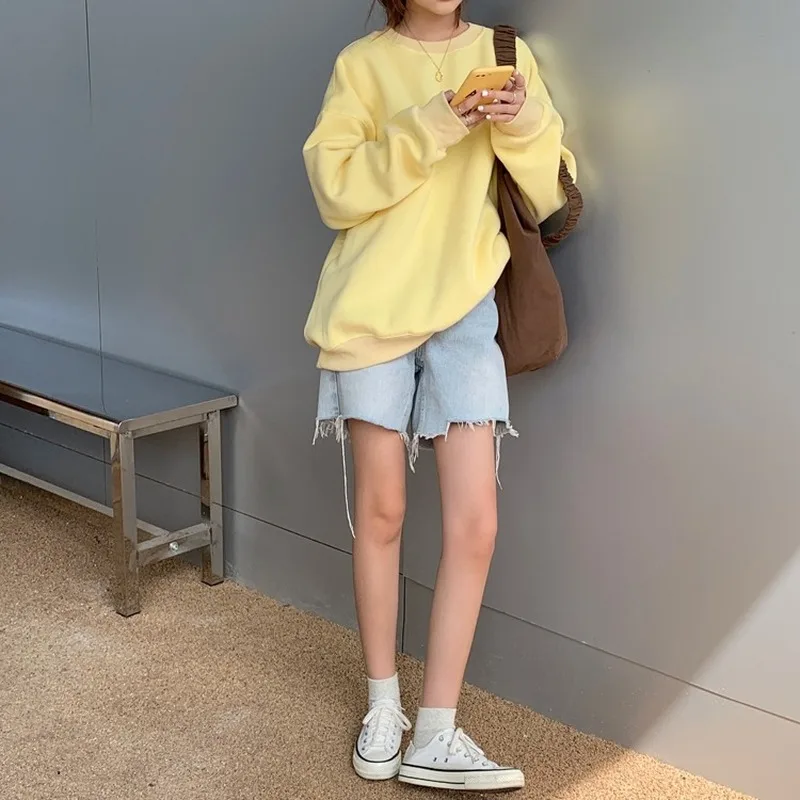 

Harajuku Oversized Thick Sweatshirts Women Spring Autumn Chic Drop Shoulder Solid Color Loos Hoodies Female Streetwear Clothes