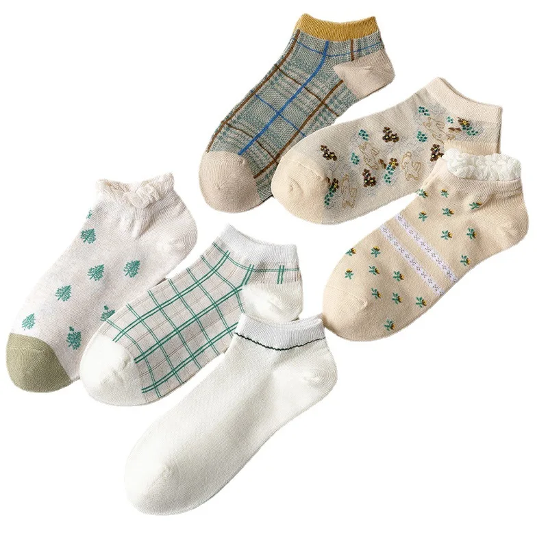 

Cute Girl Socks Spring And Summer Fashion Forest Style Short Thin Shallow Low Tube Japanese Boat Socks For Women Ins Tide Cotton