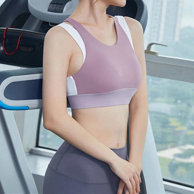 Vansydical Women Sports Bra Hollow Back Crop Tops Double Straps Gym Top Nylon Spandex Sexy Sport Underwear Outdoor Active Bras