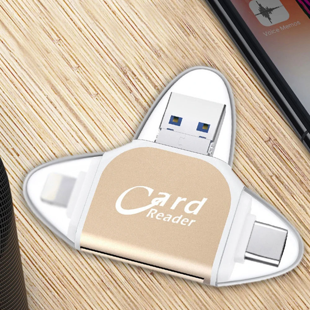 Металлический кардридер 4 в 1 Type C/Micro-USB/Usb Tf Sd для Ipad Iphone X 7 8 Plus 5 6 6S памяти Samsung S8 + S6 |