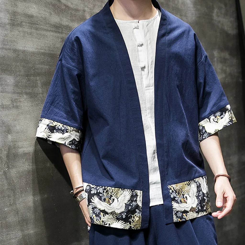 Мужской кардиган с национальным принтом свободная таоистская одежда kata топы