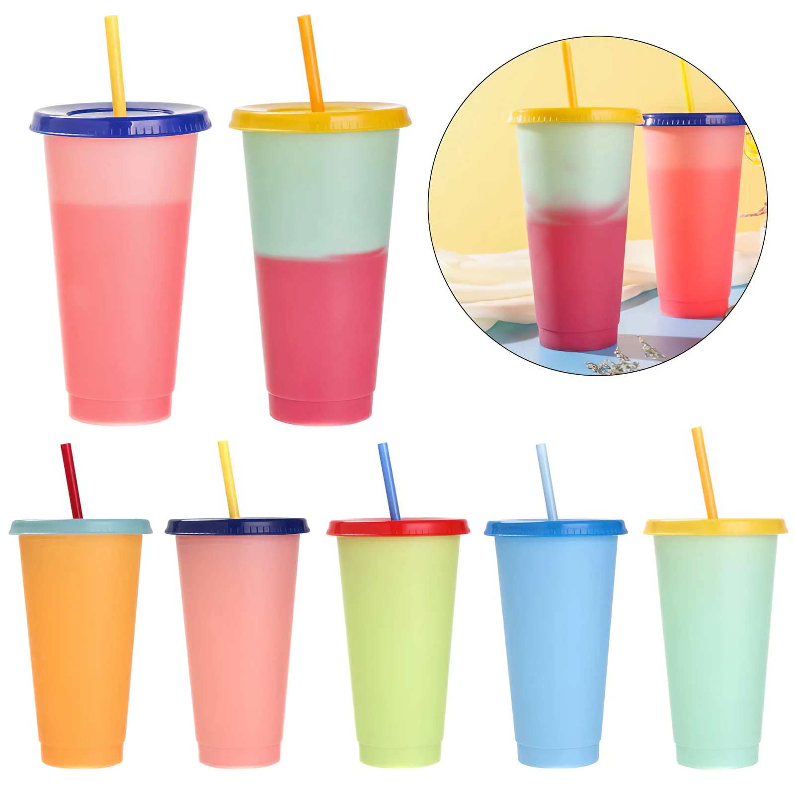 

5pcs Color Changing Cups Eco-Friendly Plastic Temperature-Sensitive Cup Colorful Straw Water Cup Drink Cup for Outdoor Travel