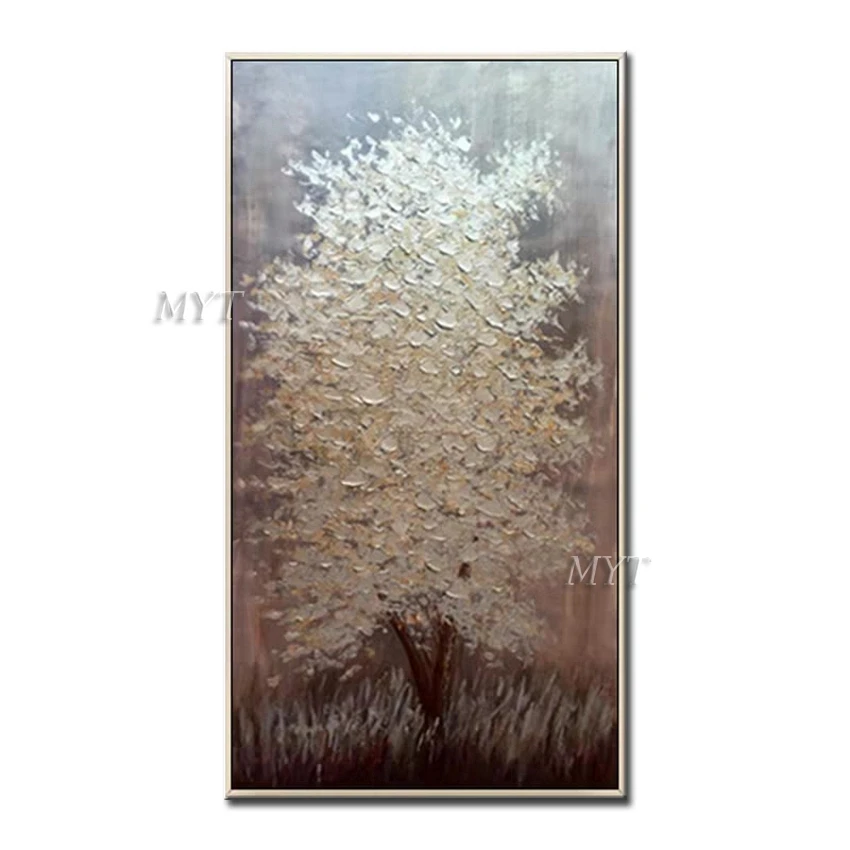 

There Is A Silver Tree In The Grey Grass Handpainted Wall Art Home Decor Picture Modern Oil Painting On Canvas Beautiful