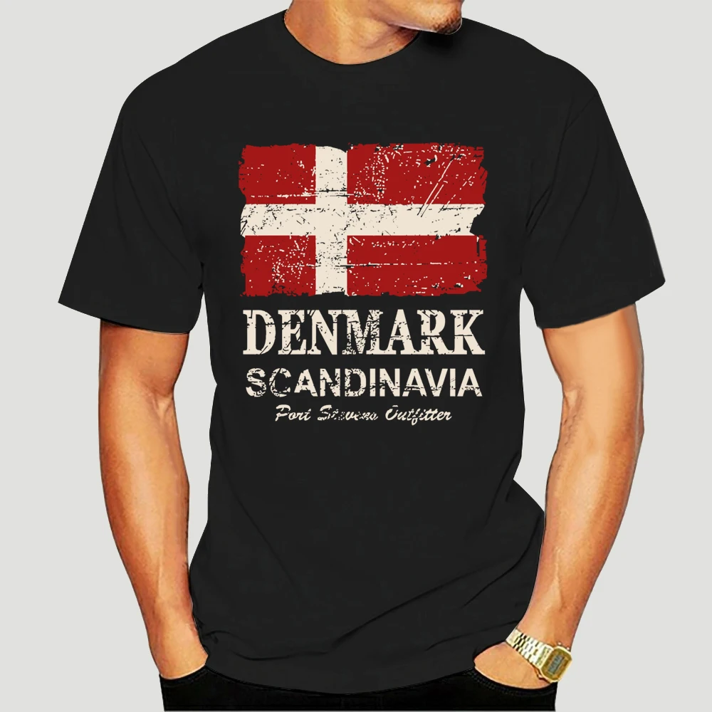 Дешевая мужская Винтажная футболка без рисунка с даниским флагом футболки