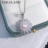 yikalaisi 925 sterling silver necklaces jewelry for women 8 9mm oblate natural freshwater pearl pendants 2021 wholesales