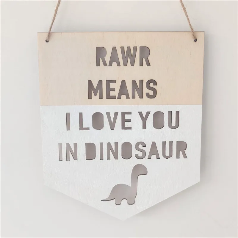 

INS Wooden Dinosaur Positive Slogan Banner Garland Nordic Kids Room Decoration Ornament Wall Hanging Nursery Decor Photo Props