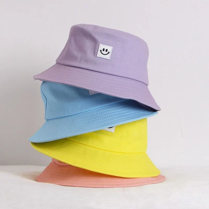 Bucket Hat 2021 New Fisherman Cap Beach Hats for Baby Girl Kids Boy Candy Colors Smile Face Sun Caps Gorro Gorras Casquette Muts