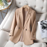 spring autumn korean suit coat black blazer beige slim notched double breasted blazers office lady formal clothes