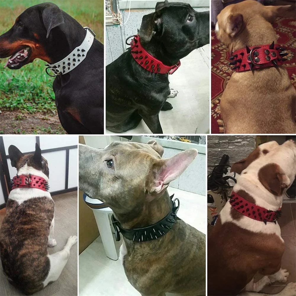 Шипами шипованных искусственная кожа собачьи ошейники для крупных пород Pitbull