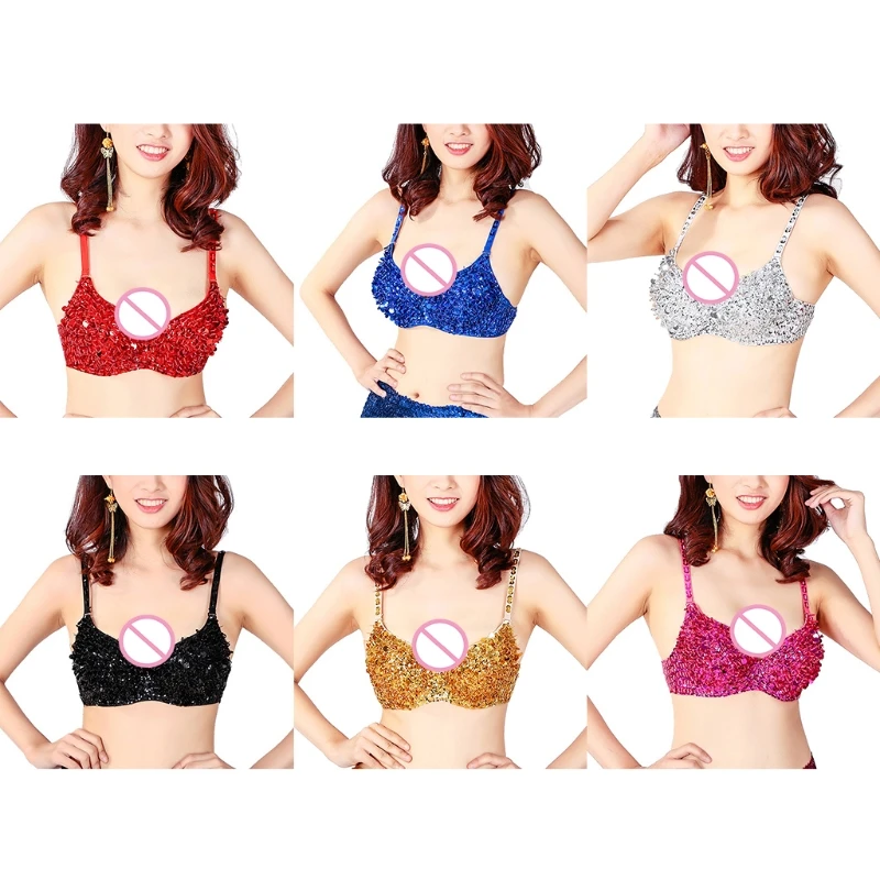 

Women's glitter sequins tassel sling crop top sexy latin belly dance sequined bra party club Latin belly dance