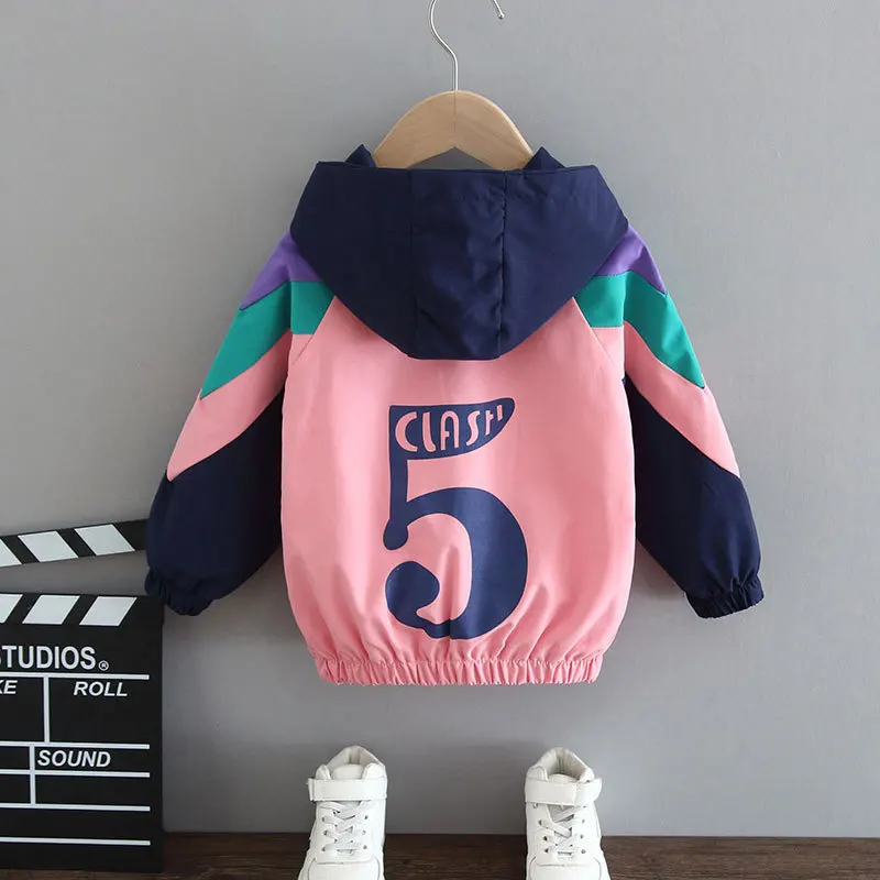 

Girl Boy Kids Jacket Long Sleeves Number Five Coat Fashion Spring Autumn Children Outwear