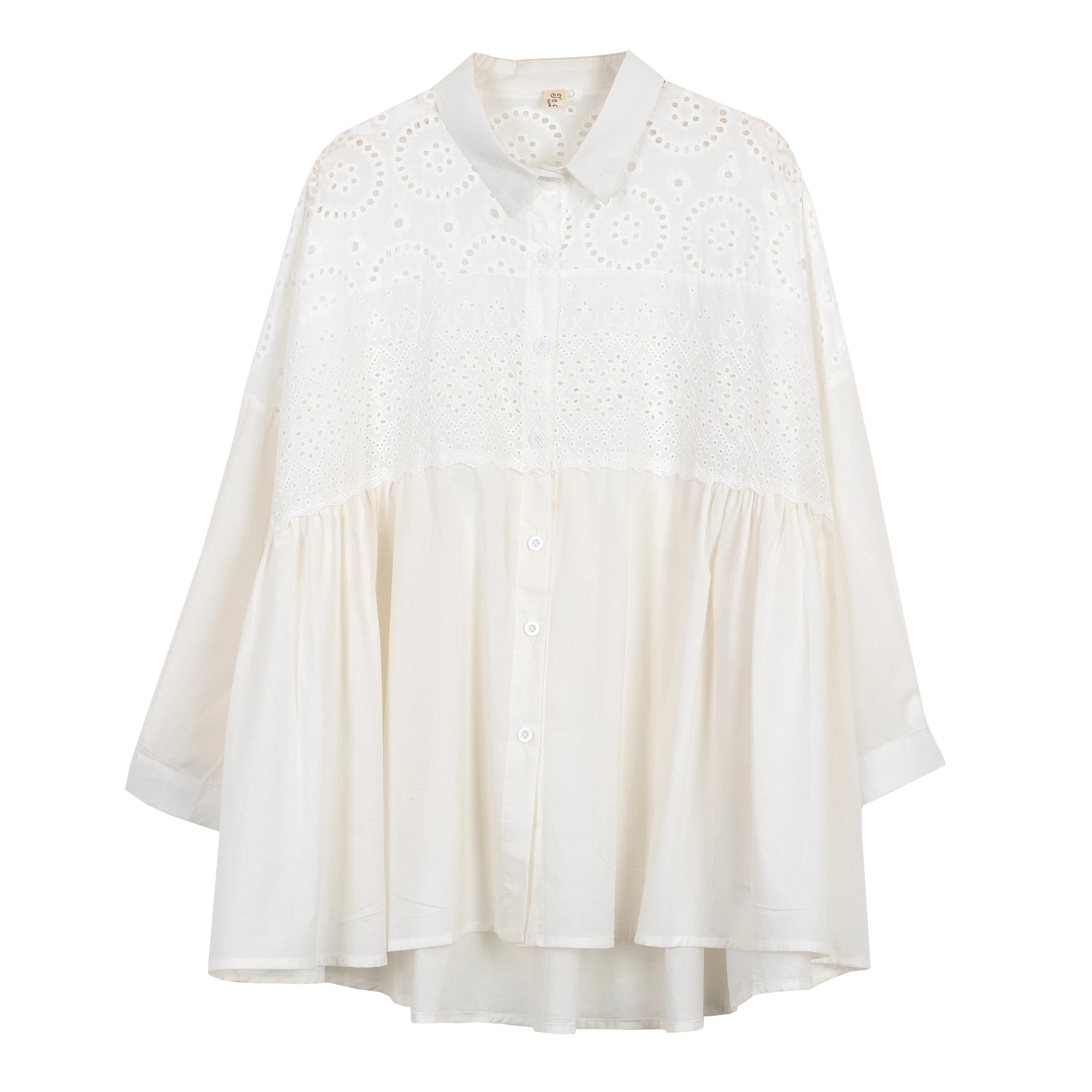 

SuperAen Korean Women Fashion Lace Hollow Out Shirt Long Sleeve Lace Tops Spring Summer Fashion White Blouse