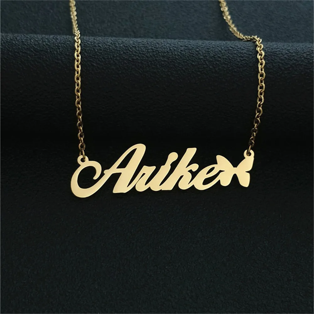 

Custom Double Layer Name Necklace Fashion Jewelry Stainless Steel Personalized Butterfly Necklaces For Lover Jewelry Gifts