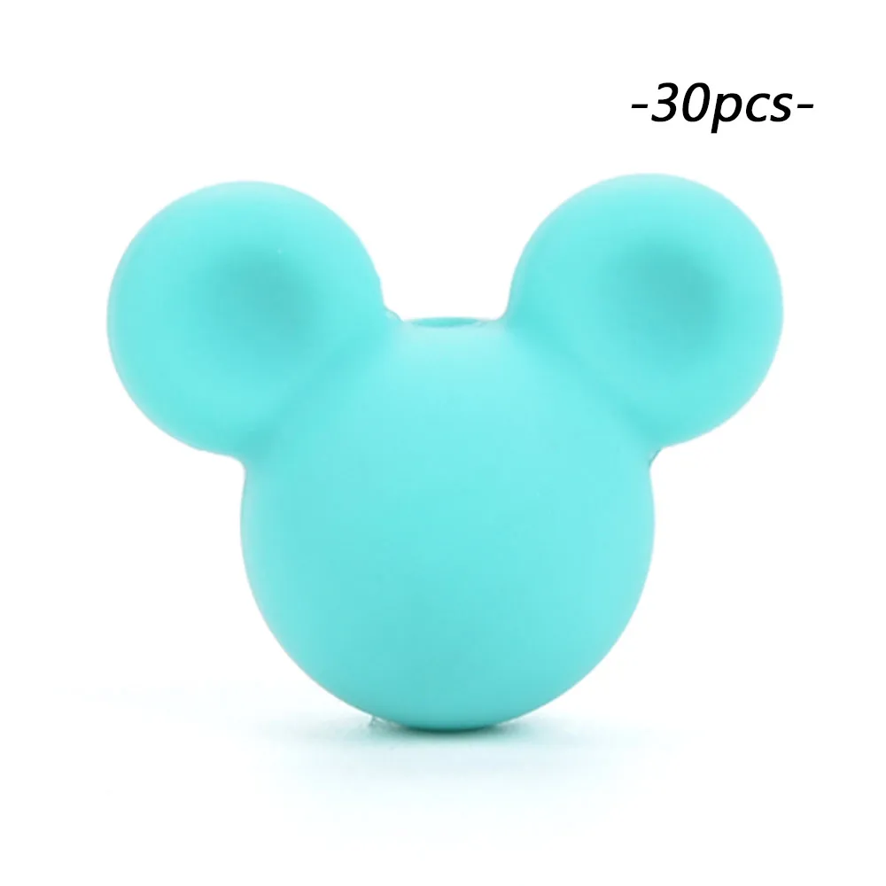 turquoise LOFCA 30 шт Микки силиконовые бусины BPA бесплатно мультфильм детские игрушки для прорезывания зубов пищевой силикон для кормления ожерелье для изготовления соски цепь - Цвет: turquoise