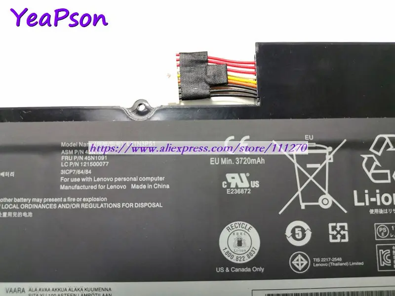 Yeapson L11N3P51 L11S3P51 45N1090 45N1091 11.1V 4250mAh Laptop Battery For Lenovo ThinkPad T430u Ultrabook 3351A63 3351A52 | Компьютеры и
