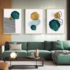 Абстрактная Акварельная зеленая Геометрическая линия, мининалистическая Картина на холсте, настенное искусство для гостиной, домашний декор, печать, постер, картина