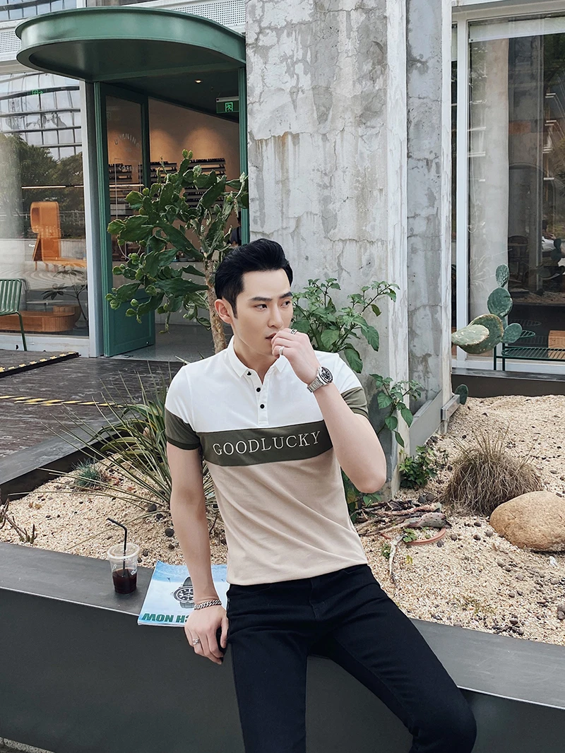 

Business Casual Summer Slim Polo Shirt Men Clothes British Short Sleeve Polo Top 2020 Stitching Embroidery Men Polo Shirt